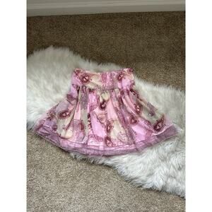 Vintage Y2K Fresh Wear Paisley Pink Lace Trim Glitter Skirt